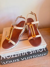 Dark Brown and Woven Strap Wedges