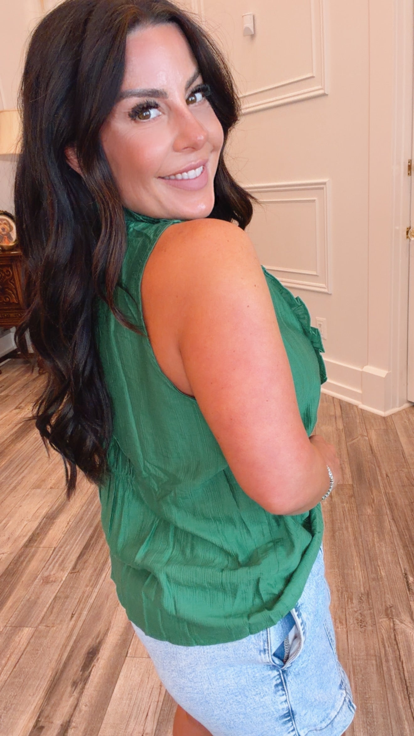 Kelly Green High Neck Button Top