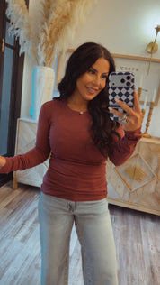 Ultra Soft Rosewood Ribbed Long Sleeve Top