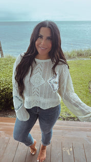 Cream Knit Floral Patchwork POL Top