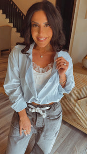 Luxe Baby Blue and White Lace Cami Long Sleeve Top