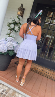 Sassy Lavender Twirl Athletic Dress With Shorts and pocket