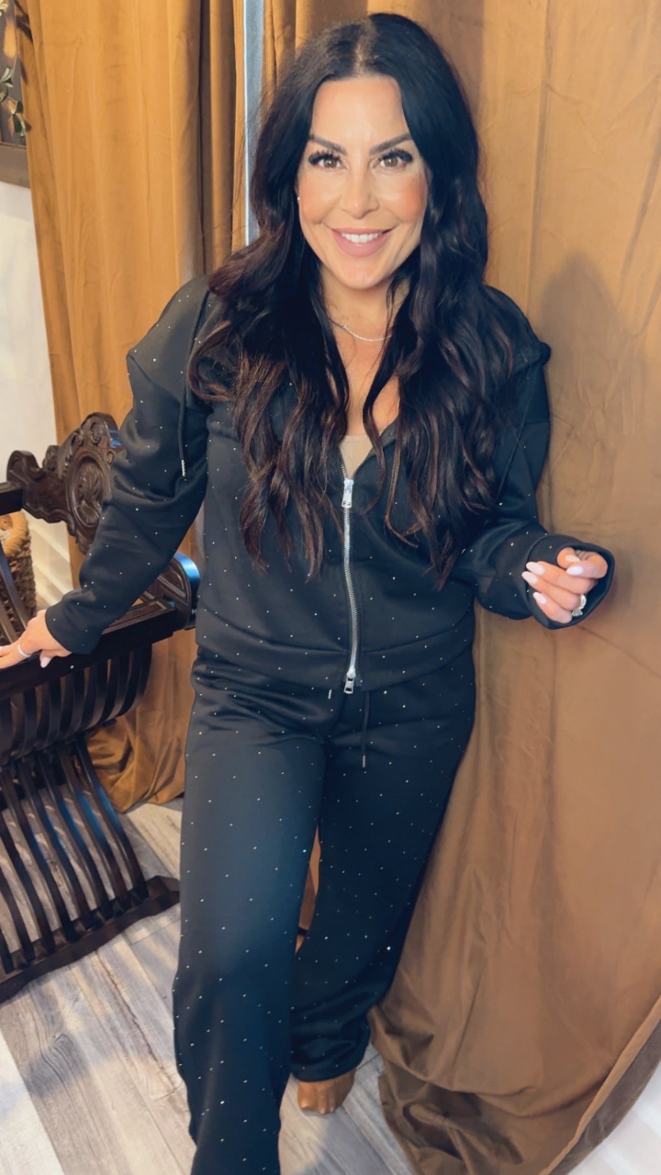 Black Diva Sparkle Studded Zip Up Hoodie and Joggers Set