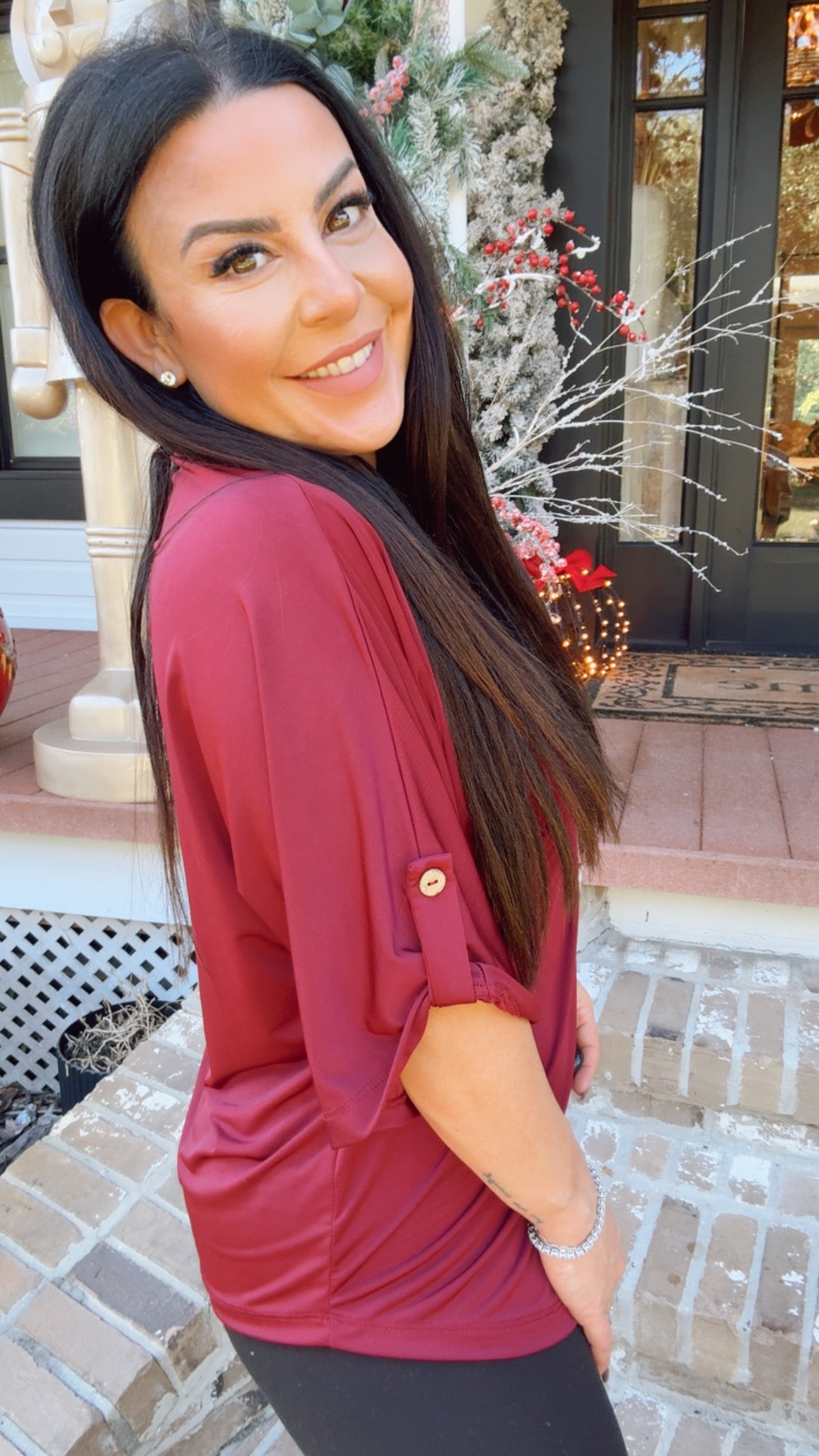 Ultra Soft 1/4 Sleeve Wine Vneck Top