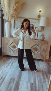 White and Black Trim Diva Gold Button Cardi