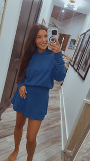 Royal Blue Comfy Vneck Hoodie and Skirt Set