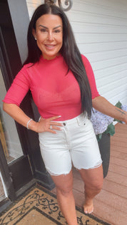 Neon Pink Short Sleeve Mesh Top