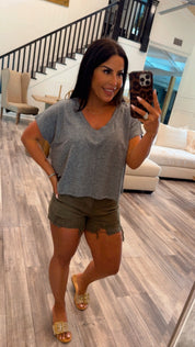 Heaven Soft Heather Grey Cropped Vneck Top