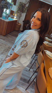 POL Linen Embroidered Top