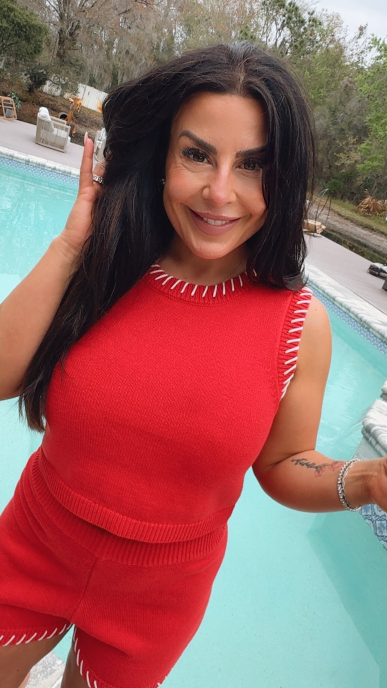 Red and white Stitch Chic Tank