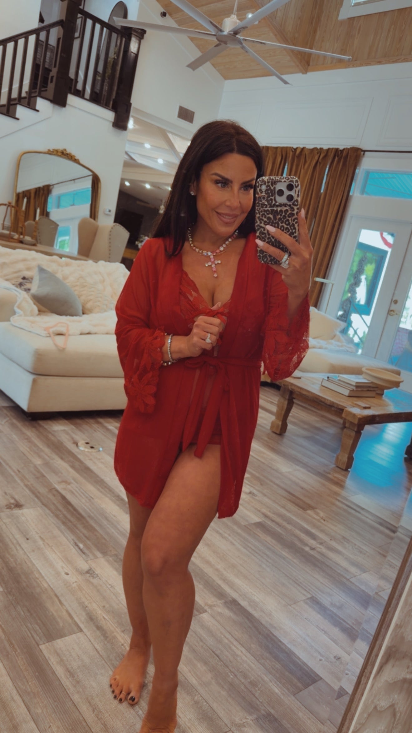 Jeaneanes 3 Piece Dark Red Sassy Lingerie Set With Robe