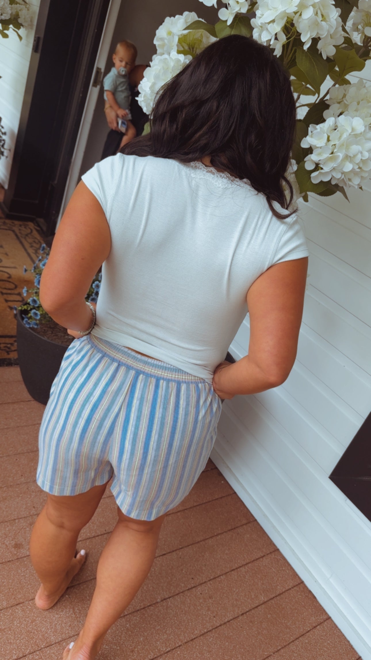 Blue and Yellow Stripe Chic Shorts