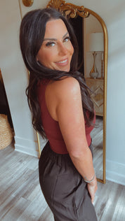 Chic High Neck Maroon Bodysuit