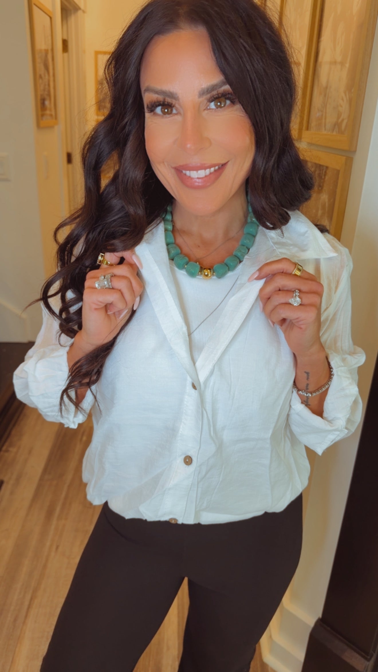 White Long Sleeve Chic Top With Built In Tank