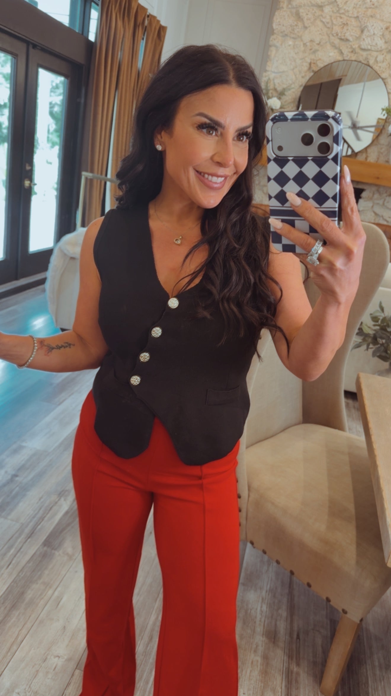 Chic Black and Silver Button Knit Tank
