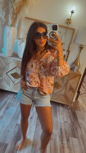 Brick and Plum Floral Long Sleeve Top