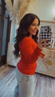 Ultra Soft True Red Ribbed Long Sleeve Top