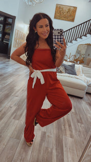 Red and White Striped Jumpsuit
