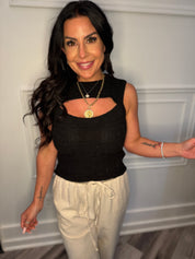 Chic Black Knit Key Hole Top