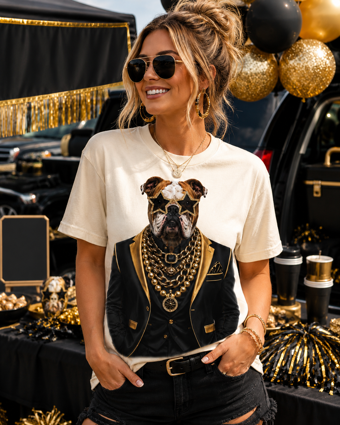 Gameday Bulldog Cream Graphic Tee 2111