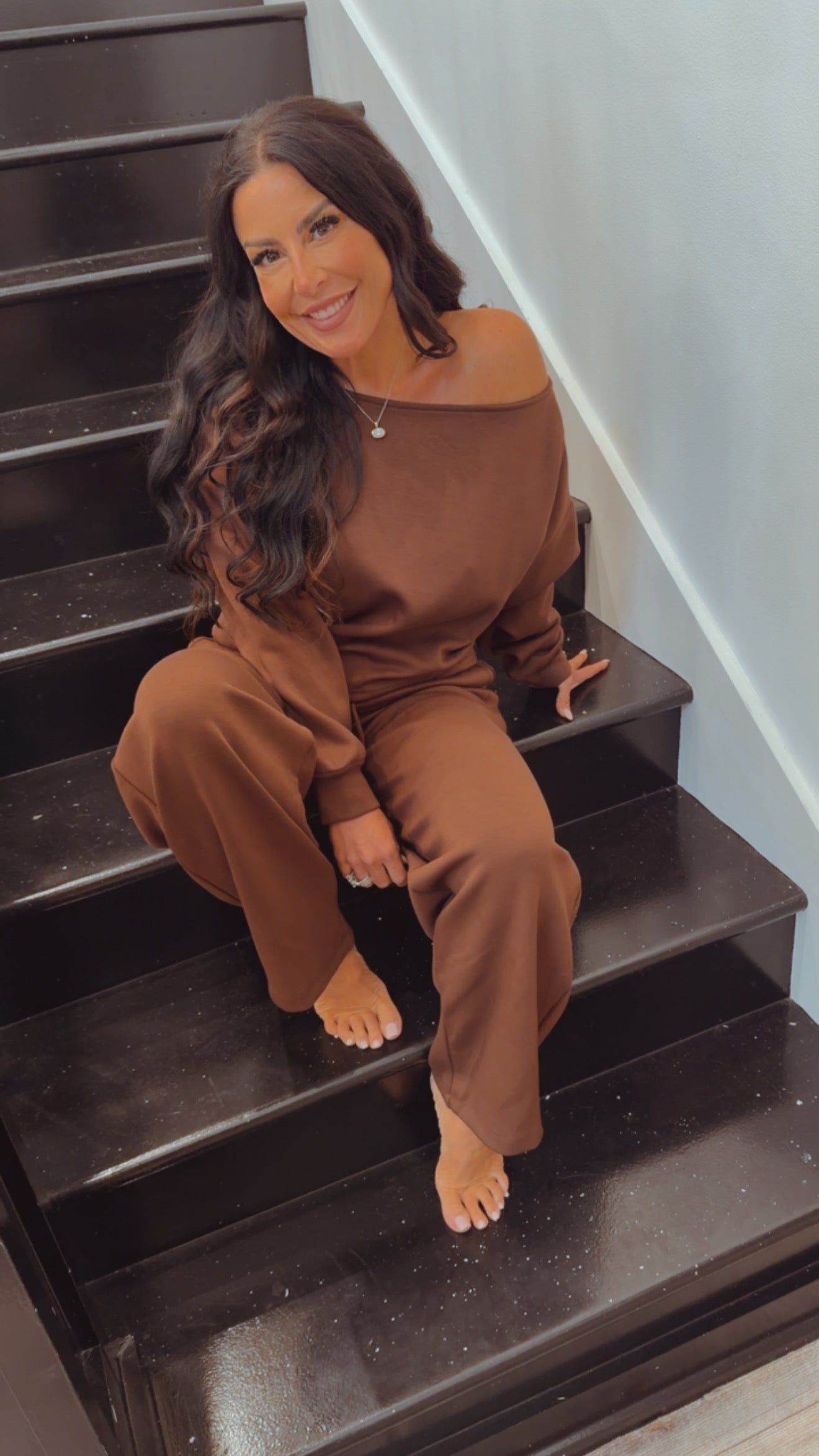 Heaven Soft Chocolote Off The Shoulder Cropped Crewneck