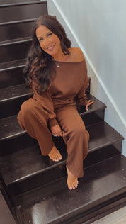 Heaven Soft Chocolote Off The Shoulder Cropped Crewneck