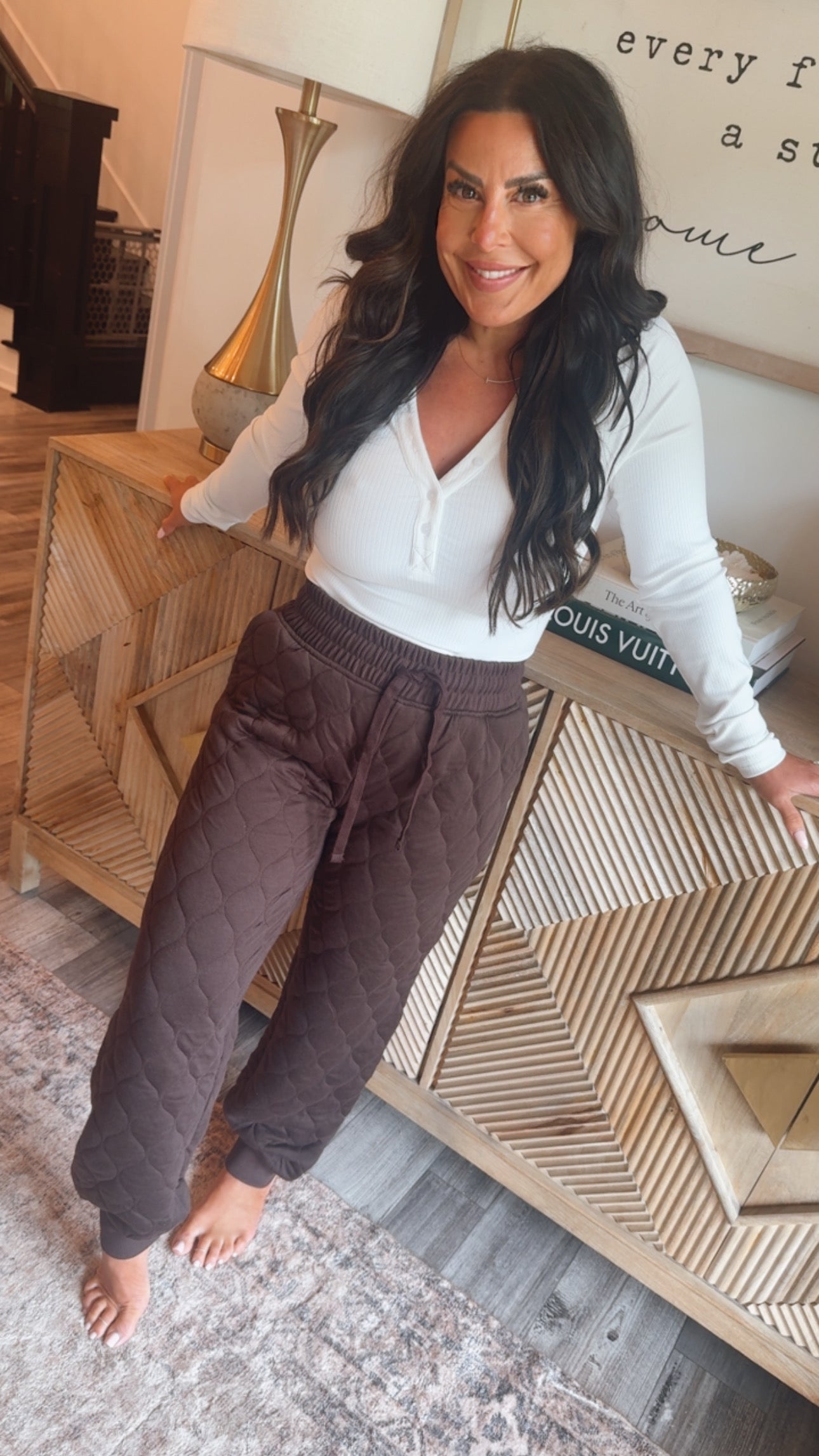 Rae Mode Dark Brown Quilted Lounge Joggers