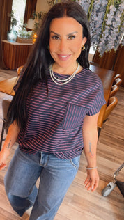 Navy and Orchid Striped Relaxed Fit Top