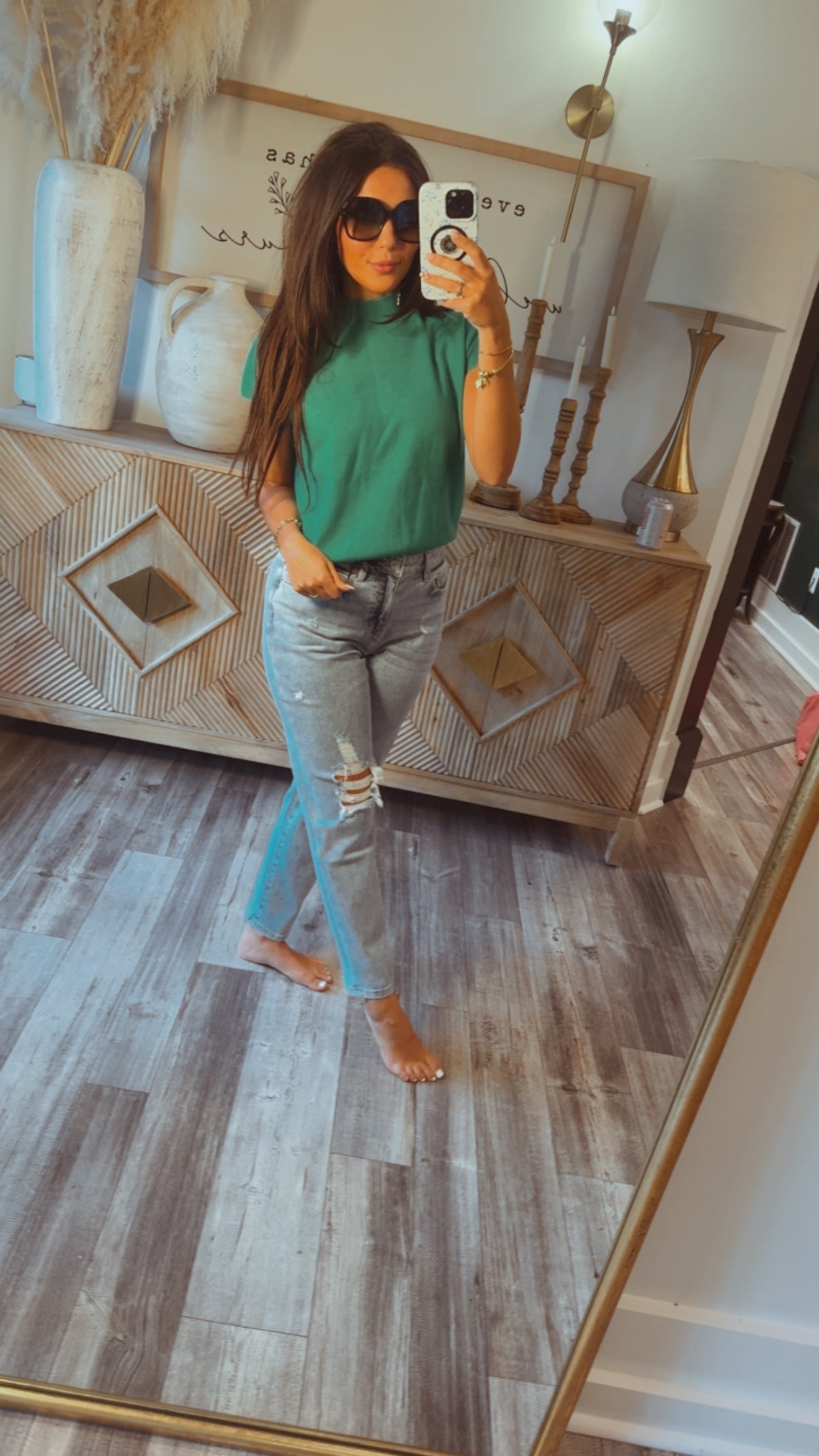 Cap Sleeve High Neck Chic Top Emerald