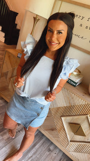 Risen Light Wash High rise Button Down Skort