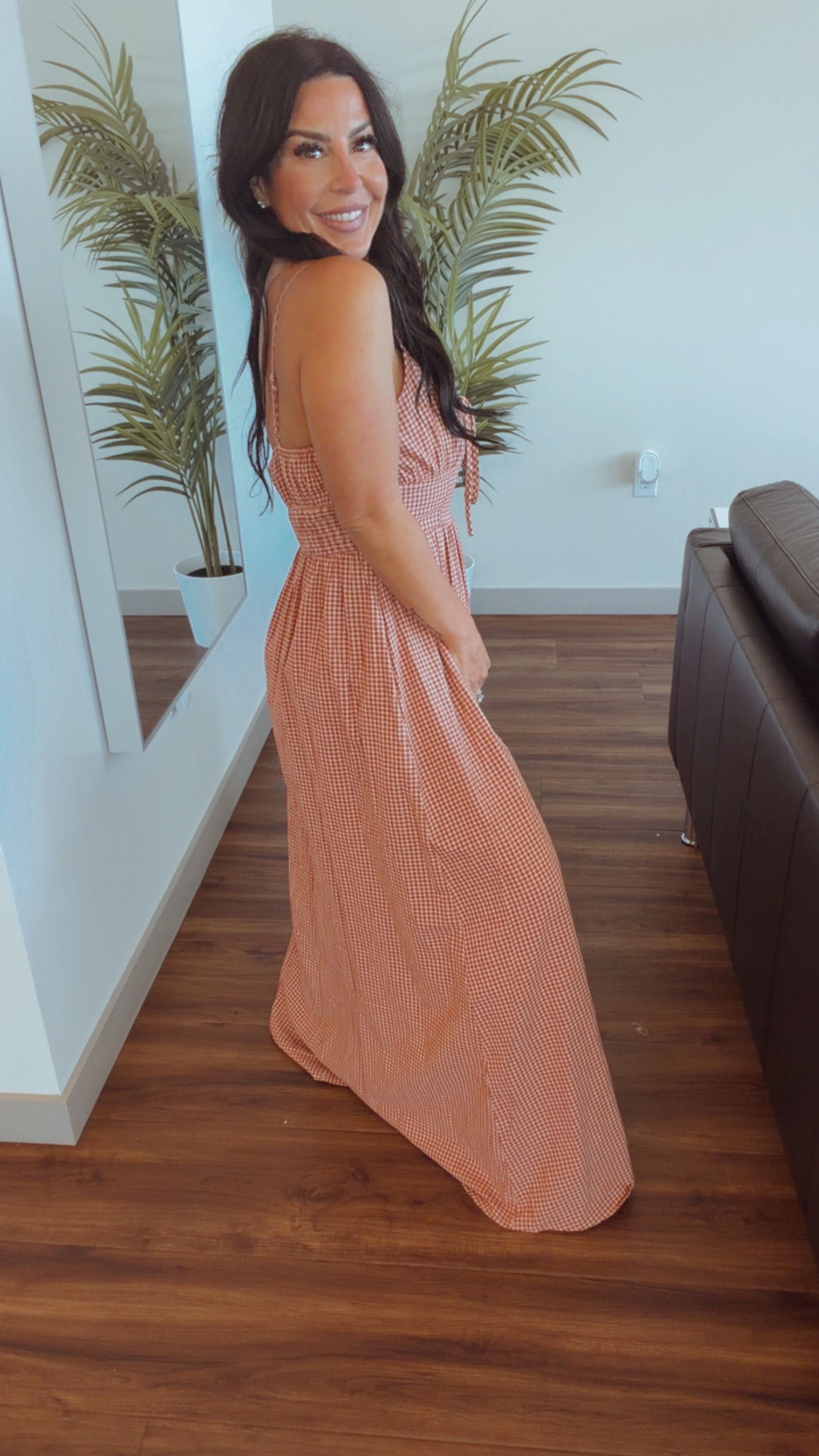 Cozy Co Rust and White Gingham Dress