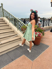 Seafoam Box Pleat Flare Denim Dress