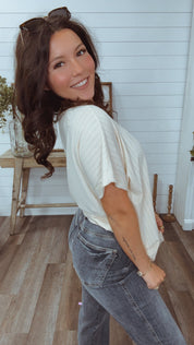 Ivory Ribbed Short Sleeve Top