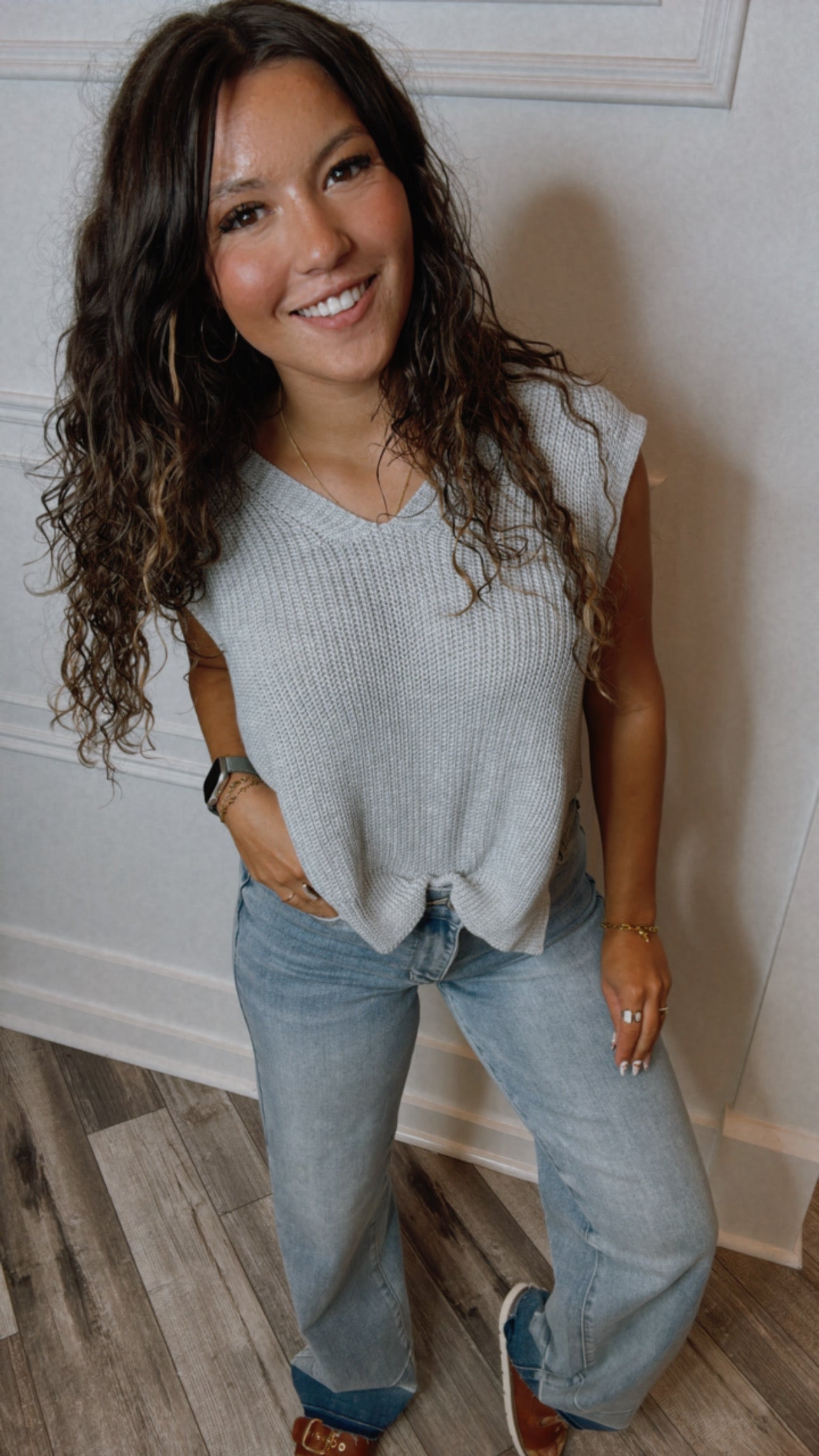 Chic Knit Grey Sleeveless Hoodie