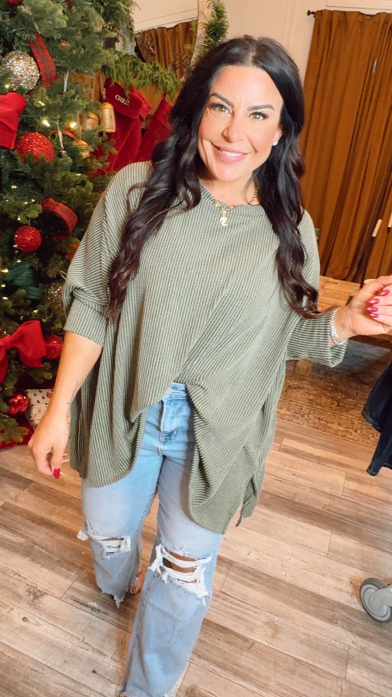 Oversized Olive Ribbed Top