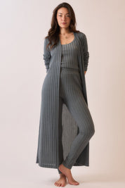 Cozy Co Dark Blue Soft Ribbed Long Duster Cardigan