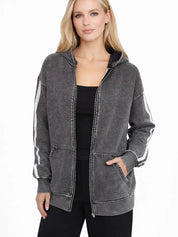Stitch and CO Washed Black and White Zip Up Luxe Hoodie