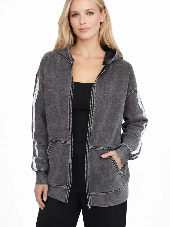 Stitch and CO Washed Black and White Zip Up Luxe Hoodie
