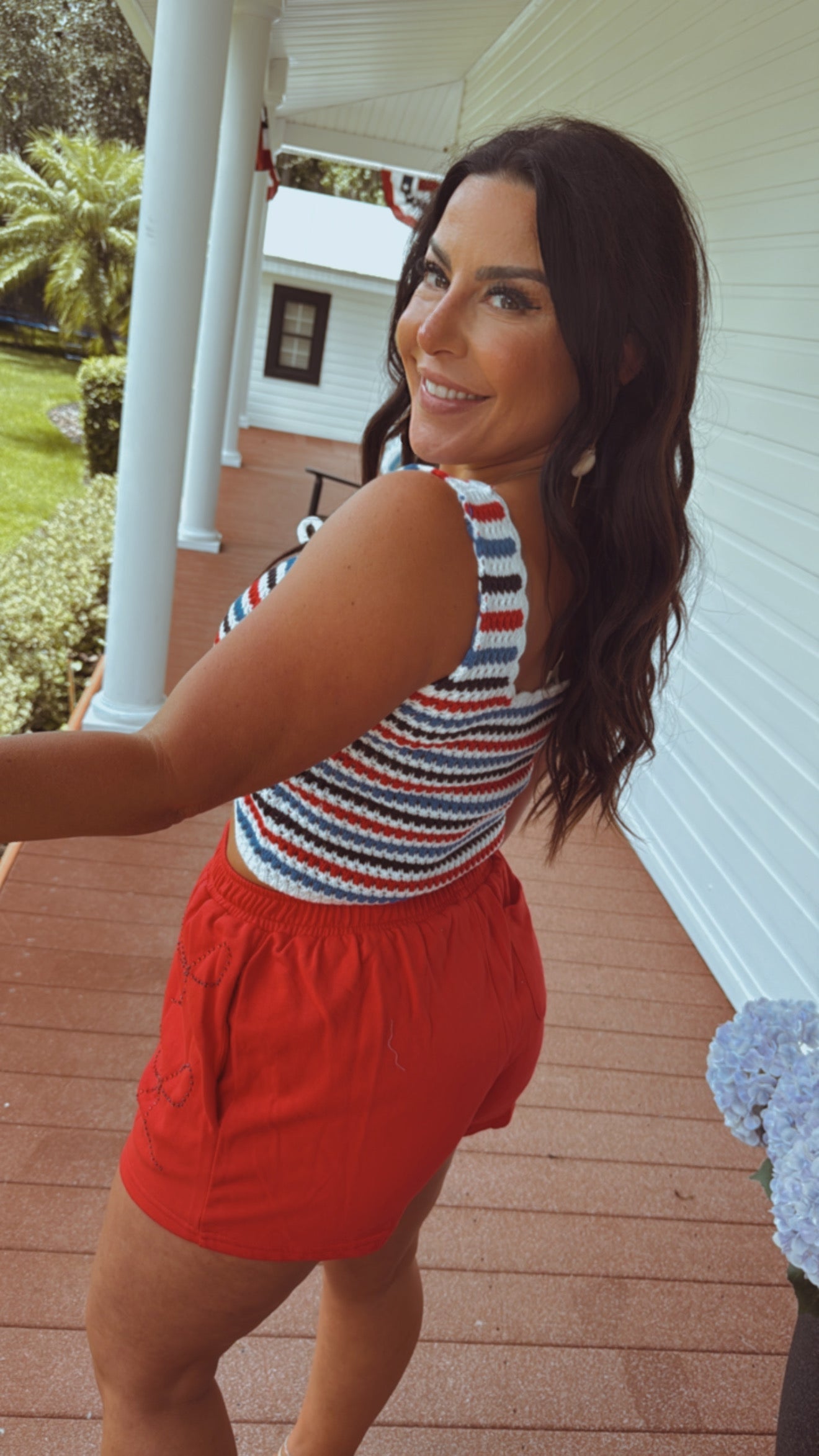 Red White and blue Knit Bow Tie Front Tank