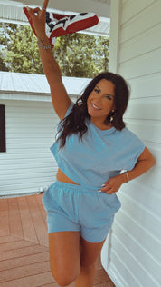 Light Blue Crustal Bow Studded Shorts