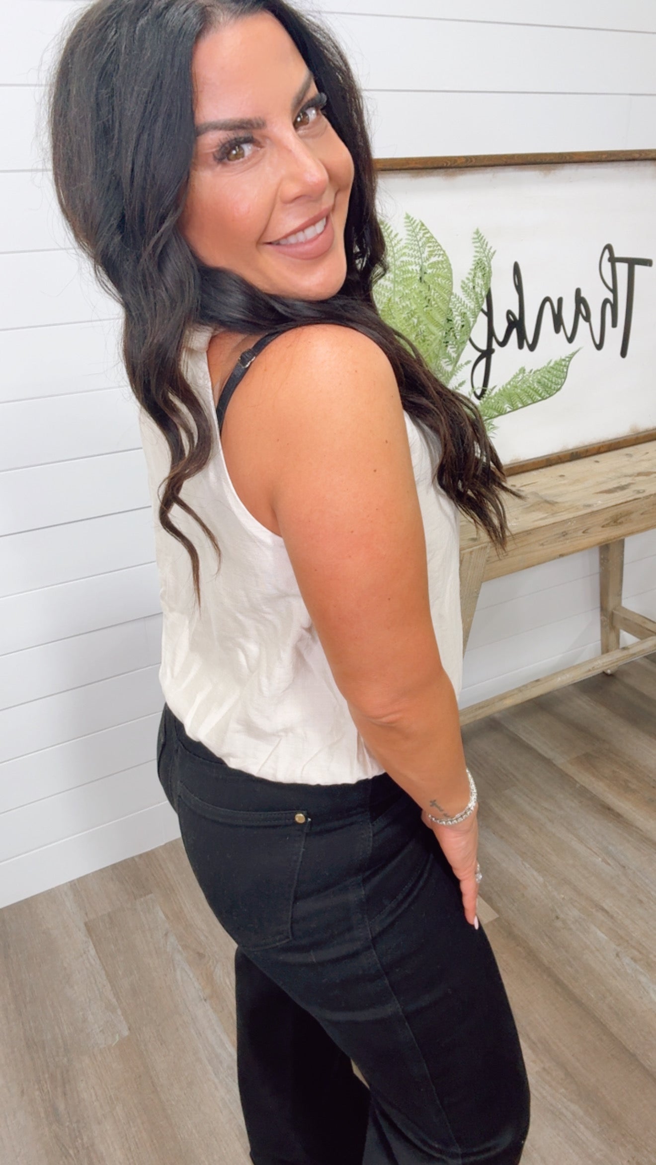 Cream Linen Tie Shoulder Top