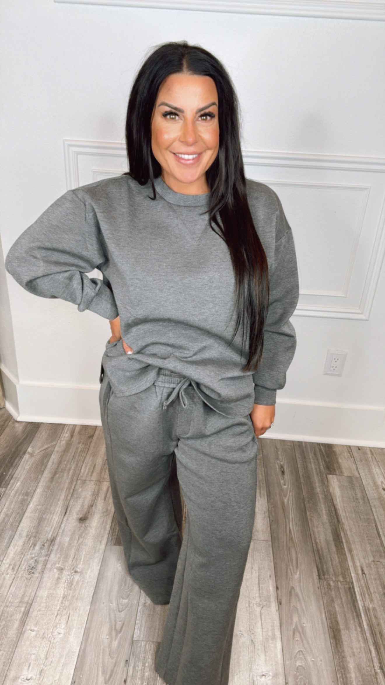 Soft Plush Grey Wide Leg Joggers