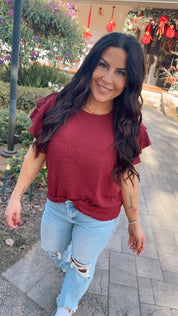 Merlot Ruffle Sleeve Top