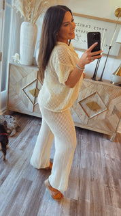 Chic Knit Cream crochet Cover Up Pants