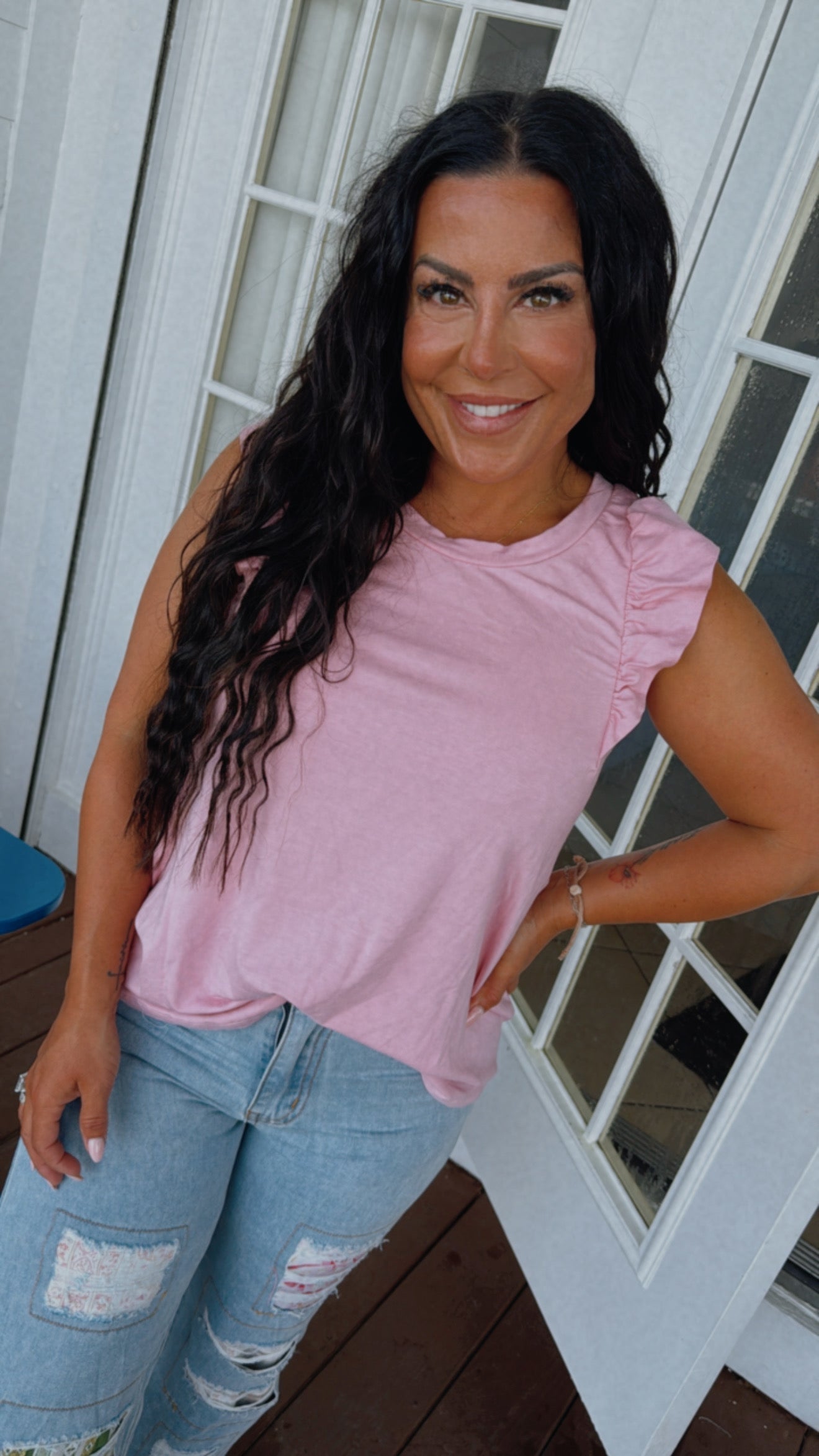 Dusty Pink Flutter Sleeve Top