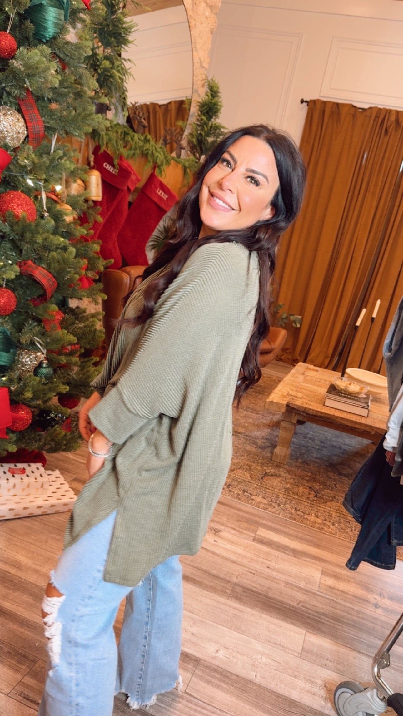 Oversized Olive Ribbed Top