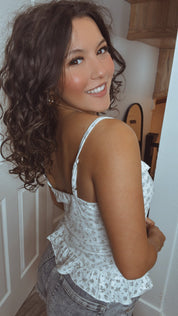 White And Floral Chic Ruffle Trim Top