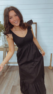 Chic Black Midi Flutter Sleeve  Dress