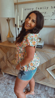 MultiColor Floral Ruffle Sleeve Top