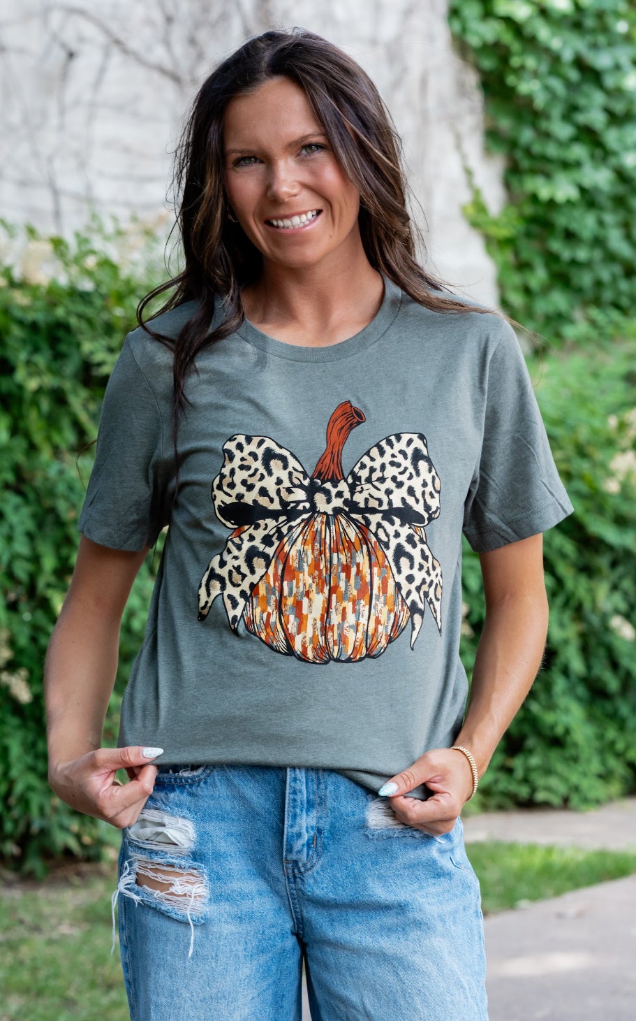 Grey and Cheetah Pumpkin Graphic Top
